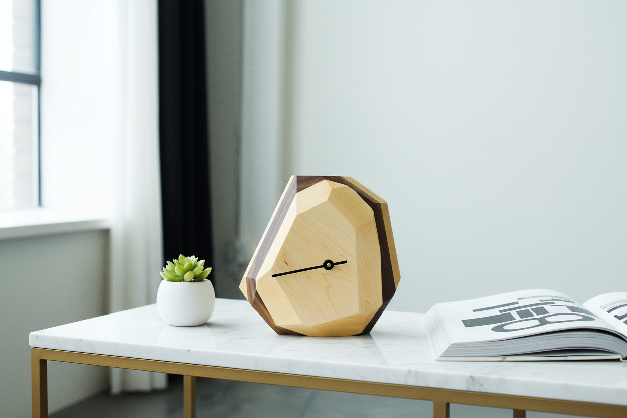 Geometric Hardwood Wall & Table Clock