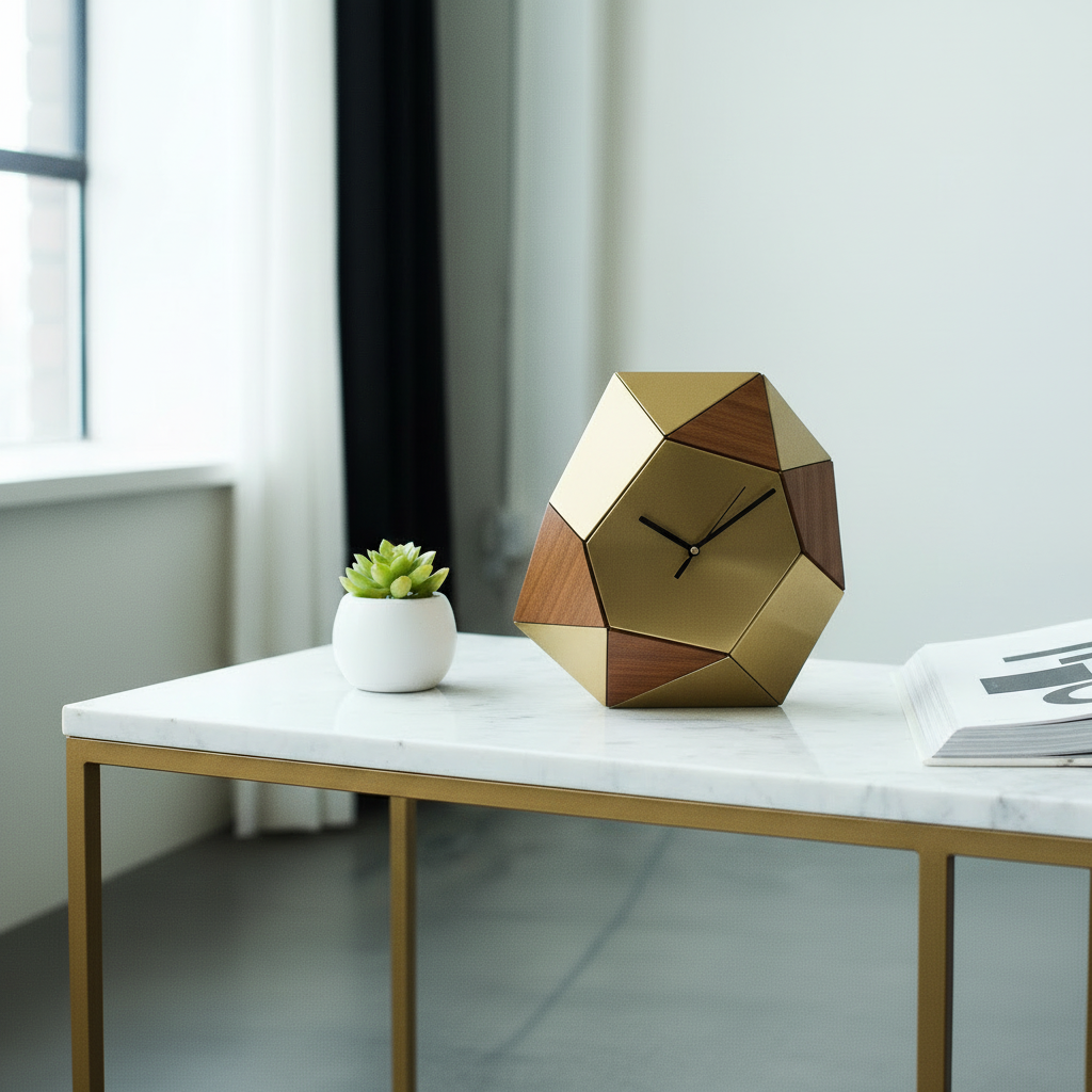 Geometric Hardwood Wall & Table Clock