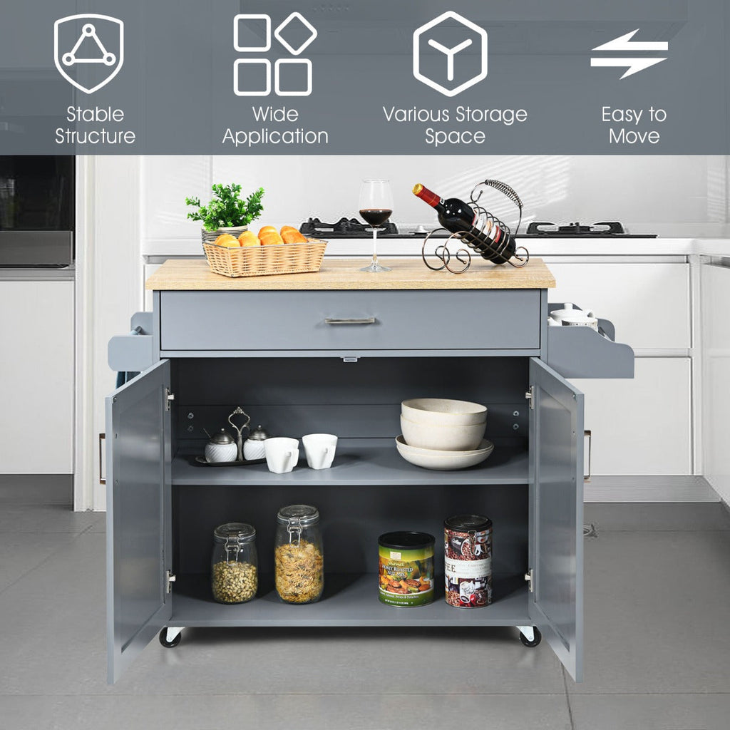 Kitchen Island Cart with Lockable Rubber Casters for Kitchen-Grey