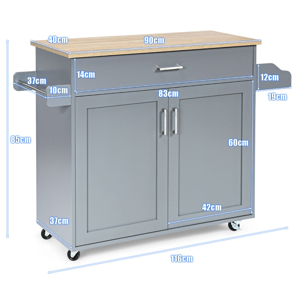 Kitchen Island Cart with Lockable Rubber Casters for Kitchen-Grey