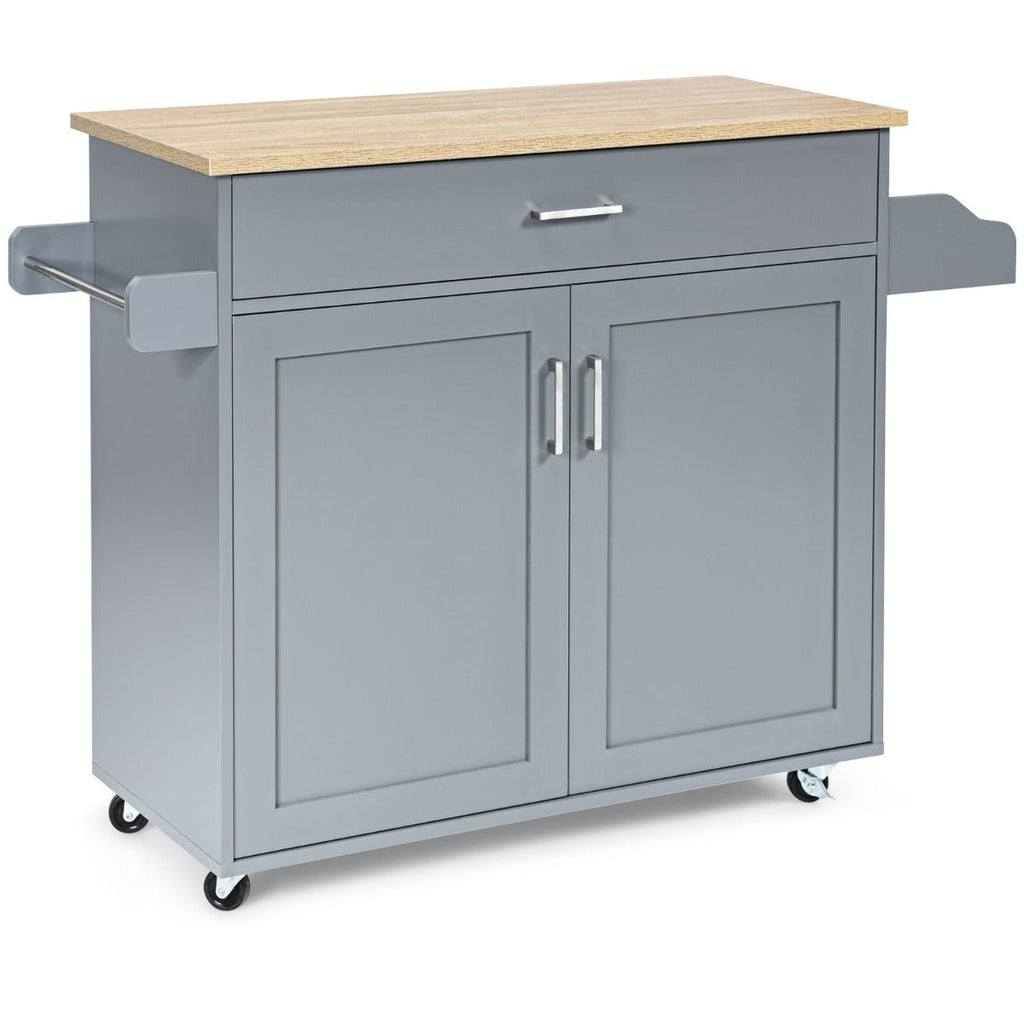 Kitchen Island Cart with Lockable Rubber Casters for Kitchen-Grey