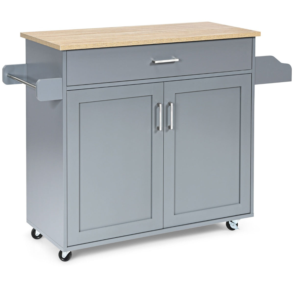 Kitchen Island Cart with Lockable Rubber Casters for Kitchen-Grey