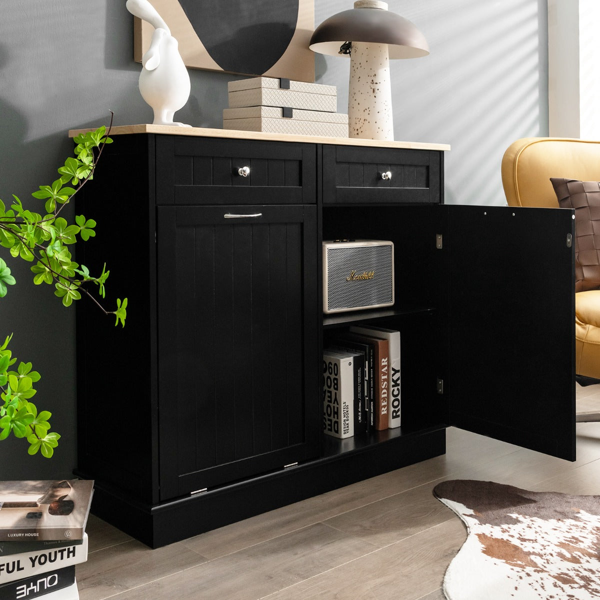 Tilt-Out Kitchen Trash Cabinet with Island Top