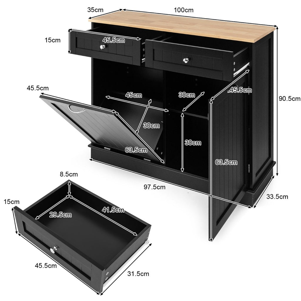 Tilt-Out Kitchen Trash Cabinet with Island Top