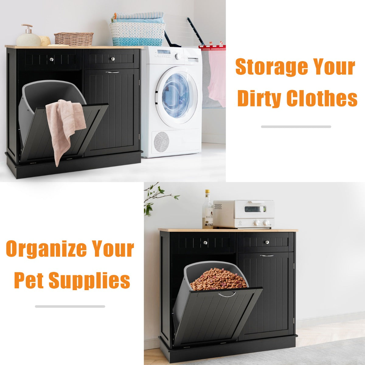 Tilt-Out Kitchen Trash Cabinet with Island Top
