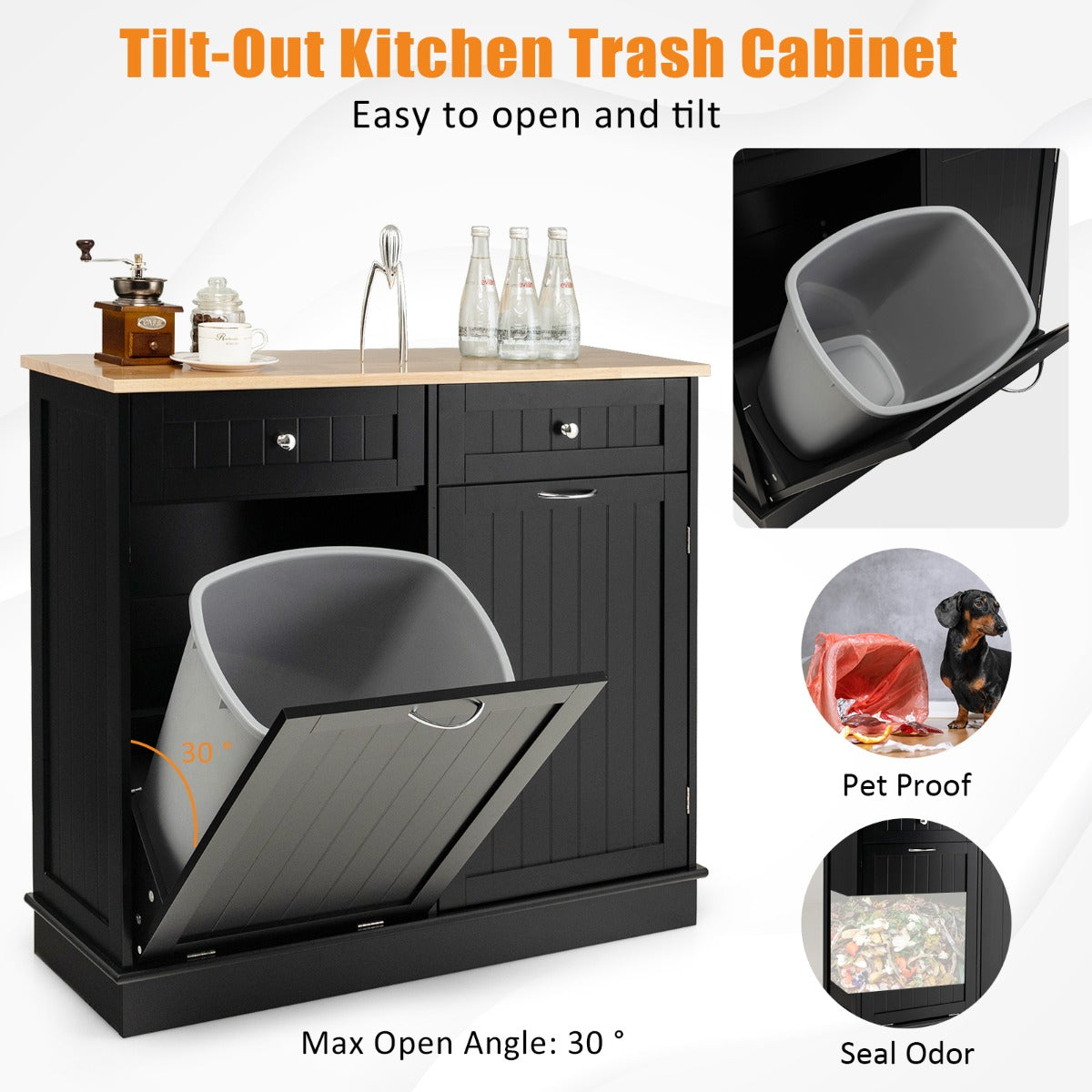 Tilt-Out Kitchen Trash Cabinet with Island Top