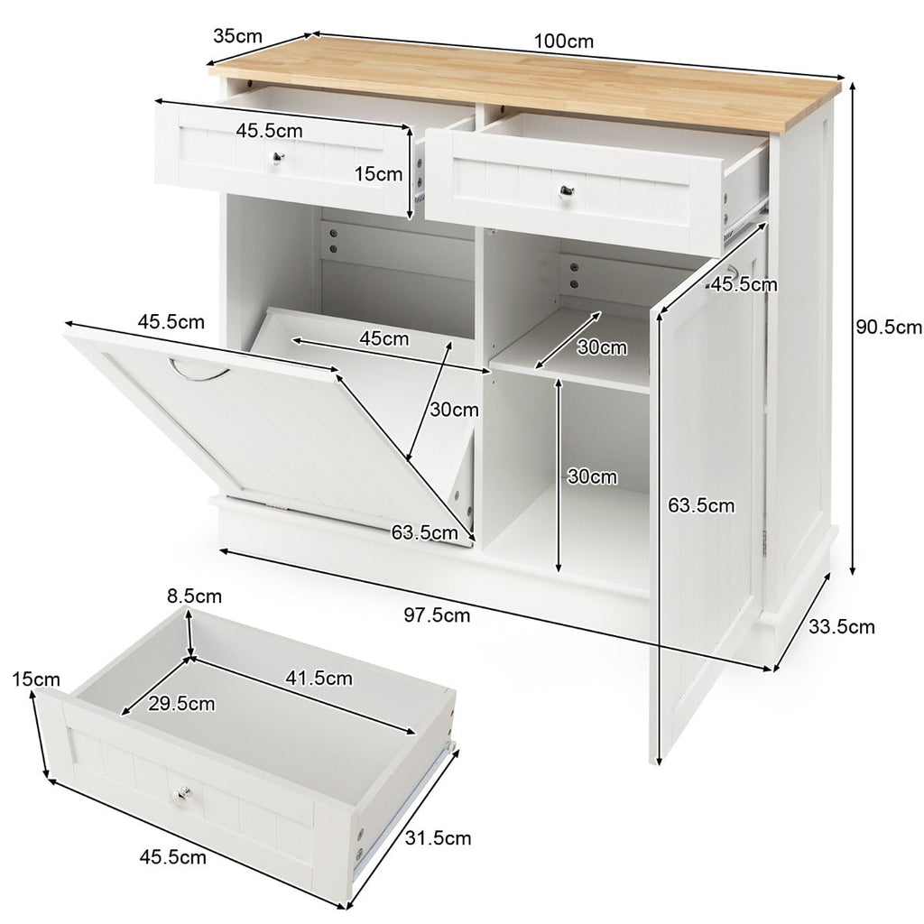 Tilt-Out Kitchen Trash Cabinet with Island Top