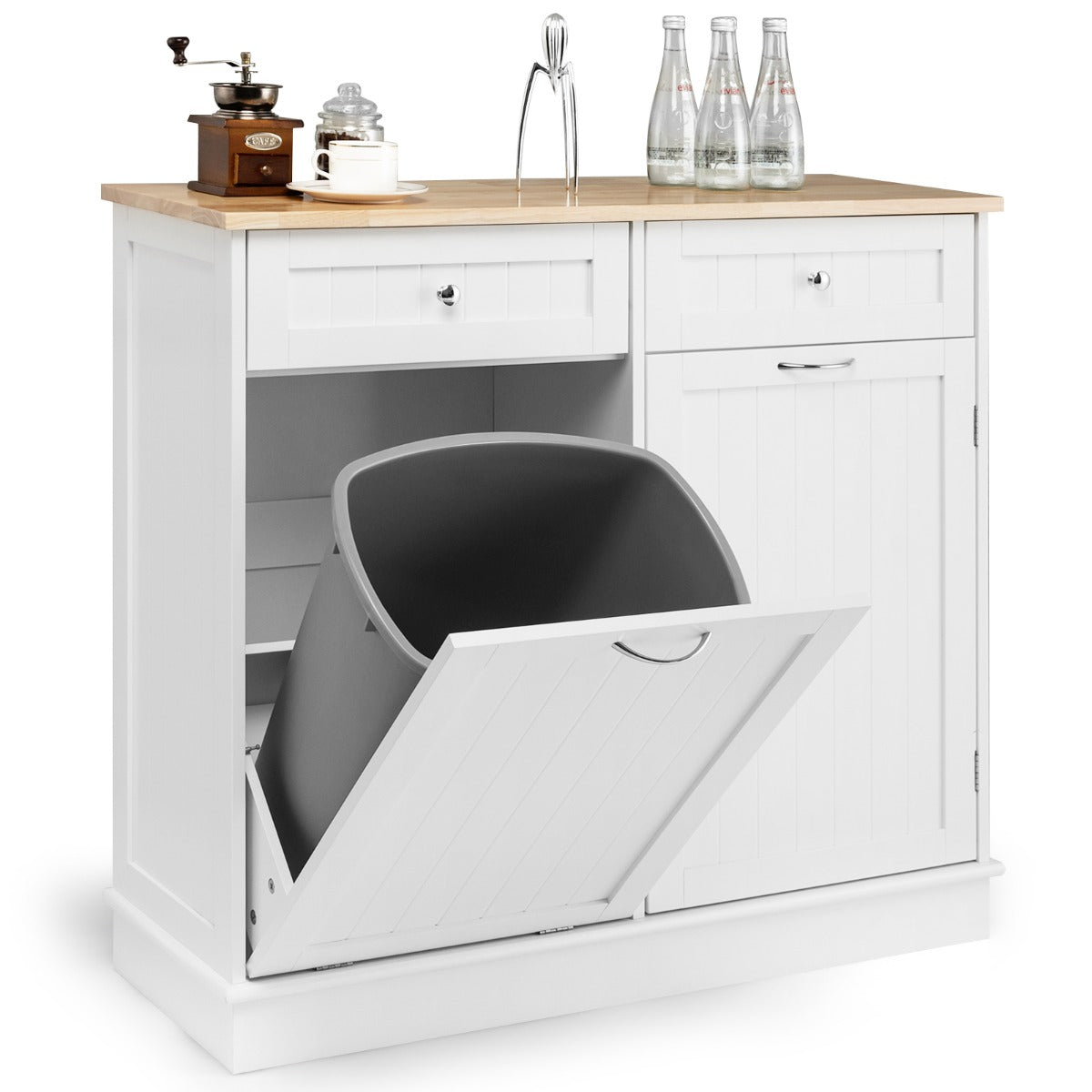 Tilt-Out Kitchen Trash Cabinet with Island Top