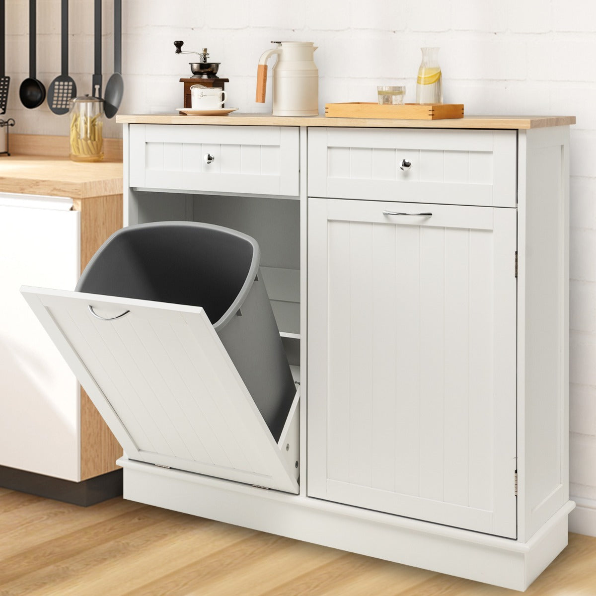 Tilt-Out Kitchen Trash Cabinet with Island Top