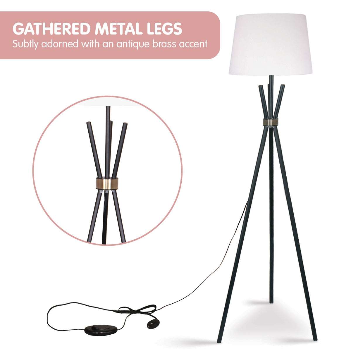 NNEDPE Sarantino Tripod Floor Lamp in Metal and Antique Brass
