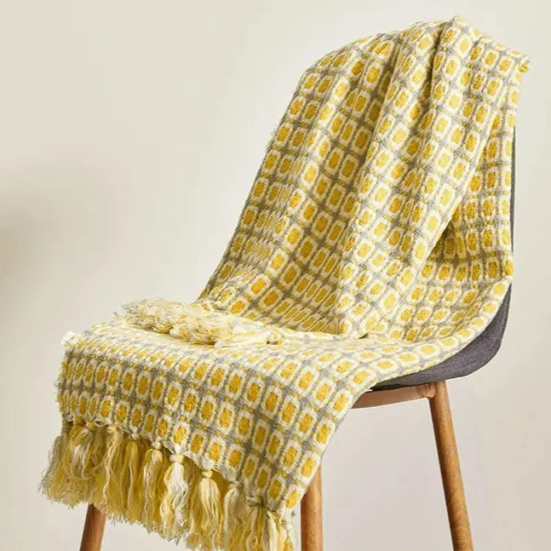 Yellow Houndstooth Knitted Throw Blanket