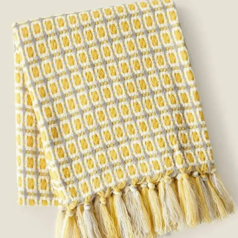 Yellow Houndstooth Knitted Throw Blanket