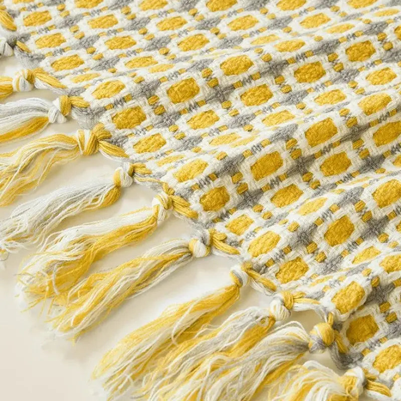 Yellow Houndstooth Knitted Throw Blanket