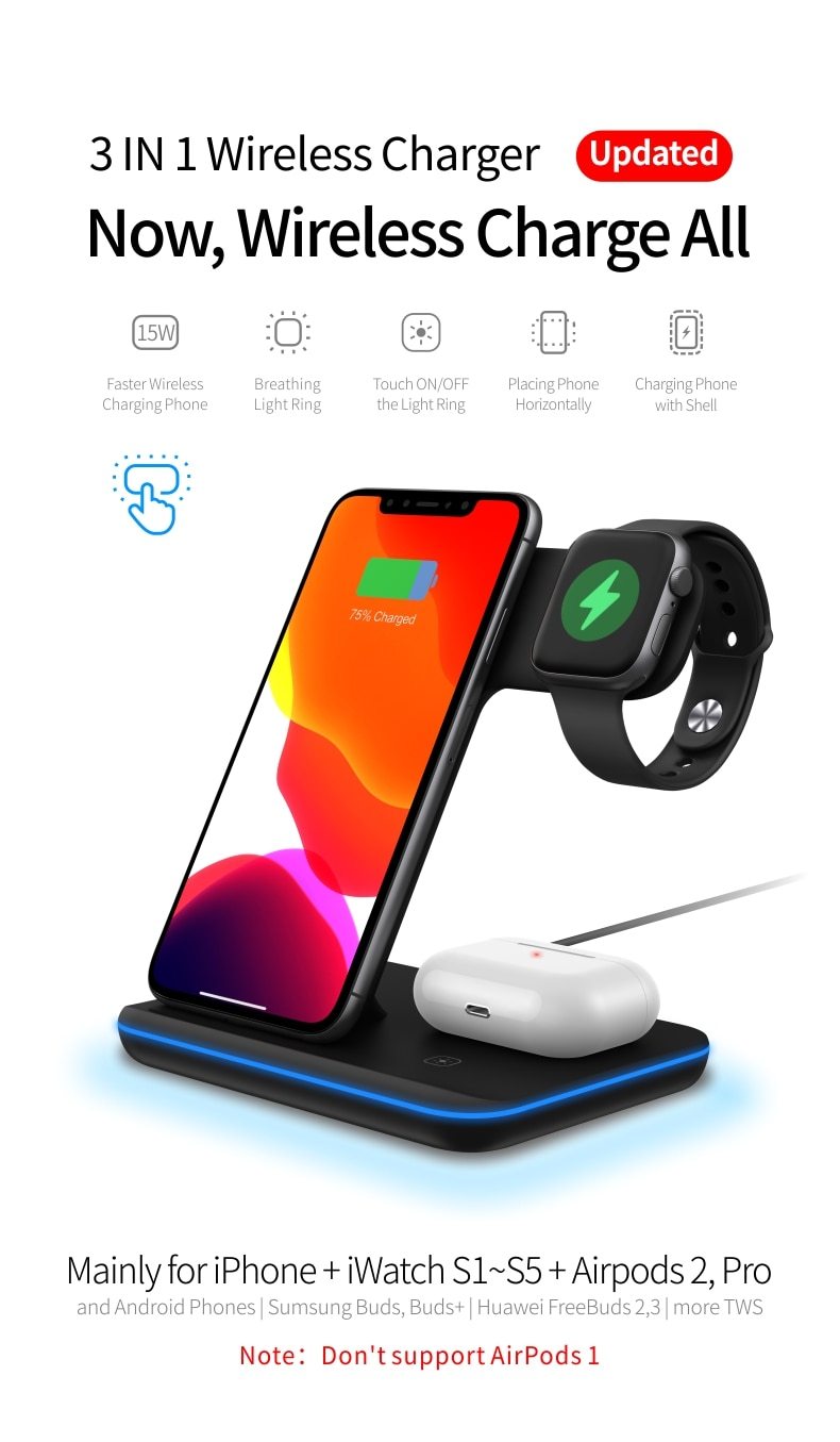 3-in-1 Wireless Charging Station — 15W Fast Charge
