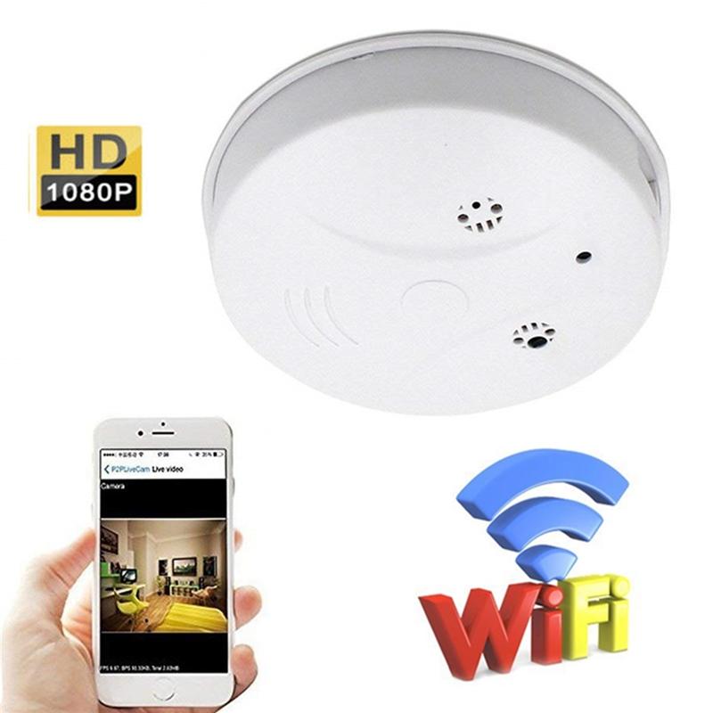 Ceiling-mounted security camera with smartphone app and WiFi symbol on a white background