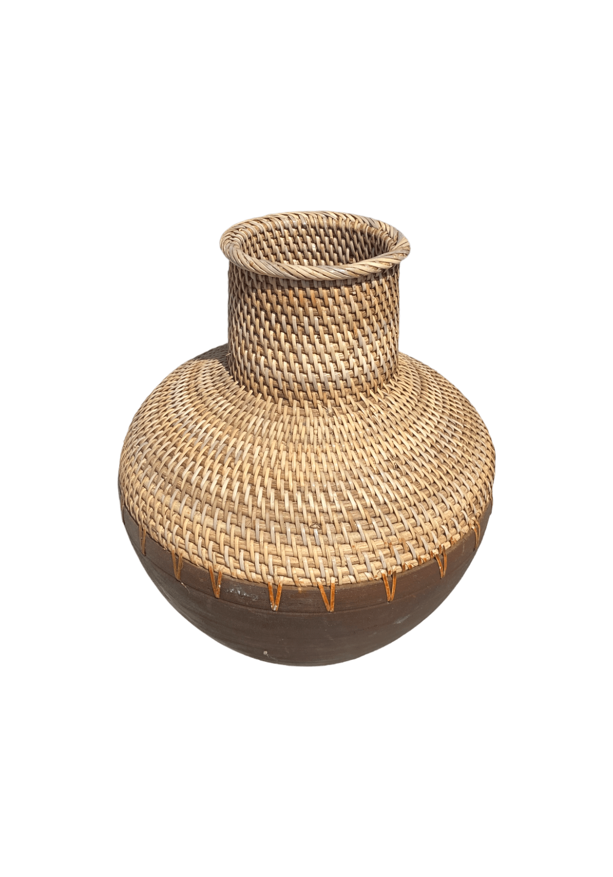 Rustic Woven Rattan Mix Wood Vase