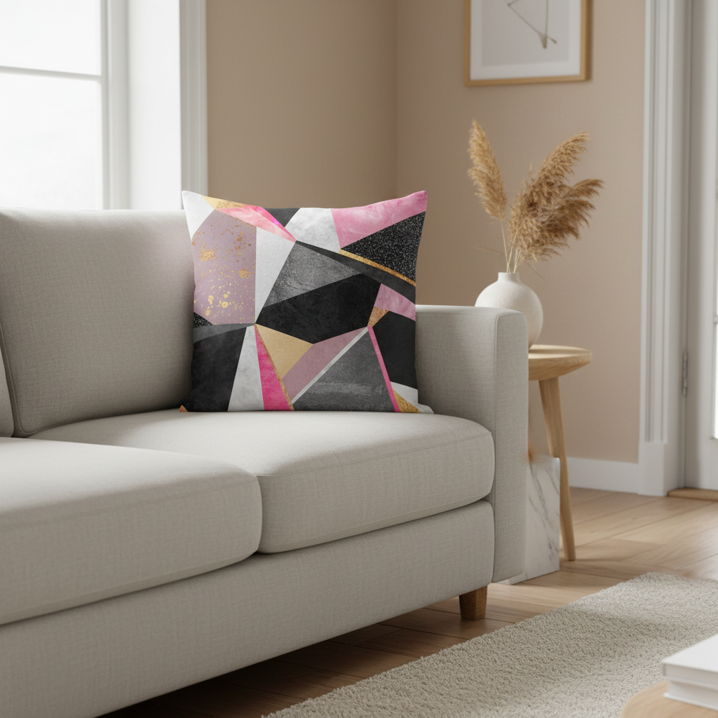 Geometric Pink Throw Pillow Cover