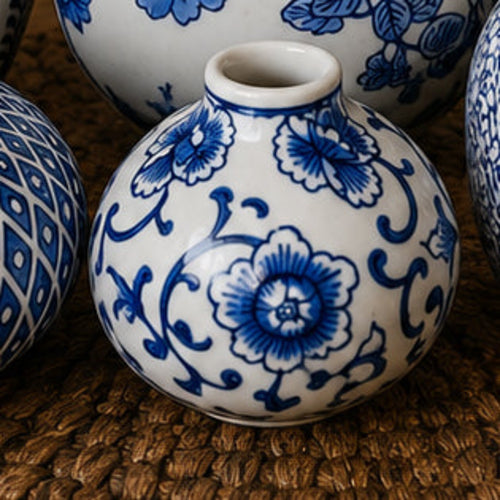 Samira Blue & White Porcelain Vases